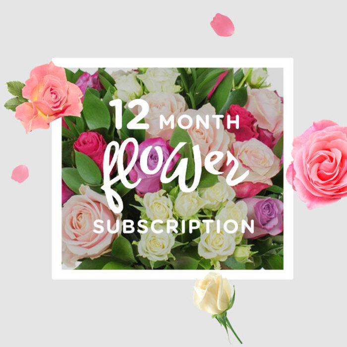This image captures the essence of a thoughtfully curated 12-month flower subscription, seen through a lavish gathering of roses that could easily grace a Stamford Hill home all year round. At the heart of the scene is a dense tapestry of blooms, each rose nestled closely to the next, forming a rounded, embracing shape. The colour story moves gently from pale, dawn-like pinks and creamy whites to deeper tones of raspberry, lilac, and bright fuchsia, creating a rhythm of light and shadow across the bouquet. Some roses are in full, luxuriant bloom, their petals layered in generous spirals that suggest softness and depth; others are just beginning to open, their outer petals cupping a still-hidden centre, full of potential. The flowers are framed by rich green foliage, fresh and slightly glossy, much like the foliage you'd see in well-kept front gardens along Cazenove Road or near Stamford Hill station. Soft lighting skims the surfaces of petals and leaves, highlighting the dew-like freshness and giving the entire arrangement a gentle glow. Around the central bouquet, individual petals and smaller rose heads seem to float against a light, uncluttered background, evoking the fleeting moments of joy when a new bouquet arrives at the door. It feels easy to imagine this subscription marking anniversaries, new babies, or simple acts of ongoing care for families across Stamford Hill and nearby Stoke Newington, each monthly delivery adding another chapter to a story told in colour, texture, and the familiar, uplifting scent of freshly cut roses.